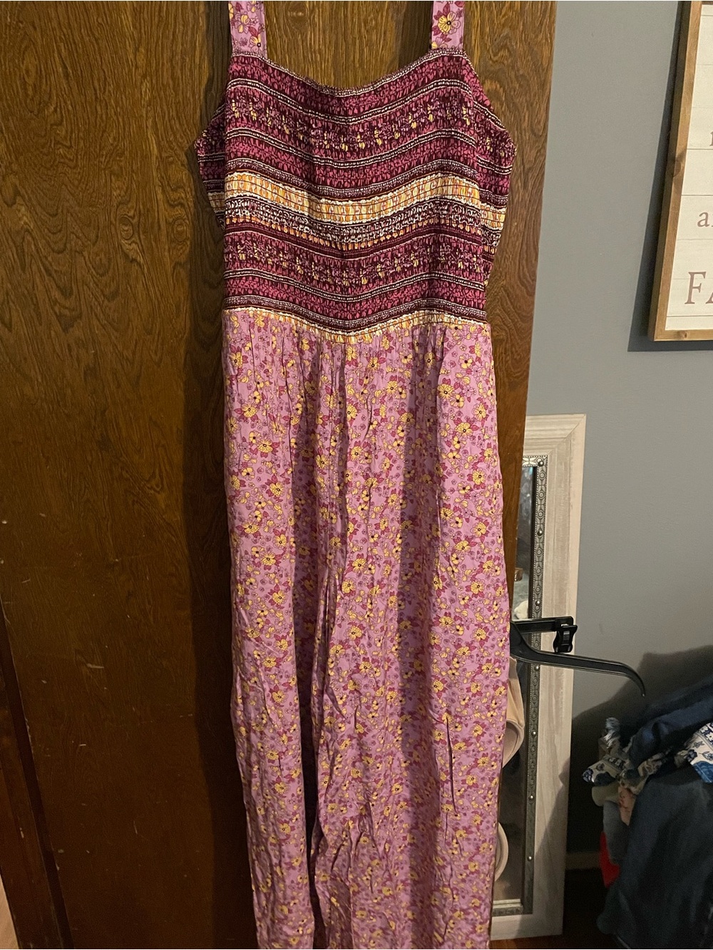 Boho Smocked jumpsuit in Lavender and Maroon Floral